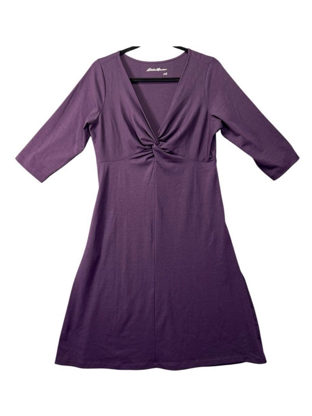 Eddie Bauer Travex Solstice Twist Knot Dress Womens Med Purple Midi 3/4 Sleeve